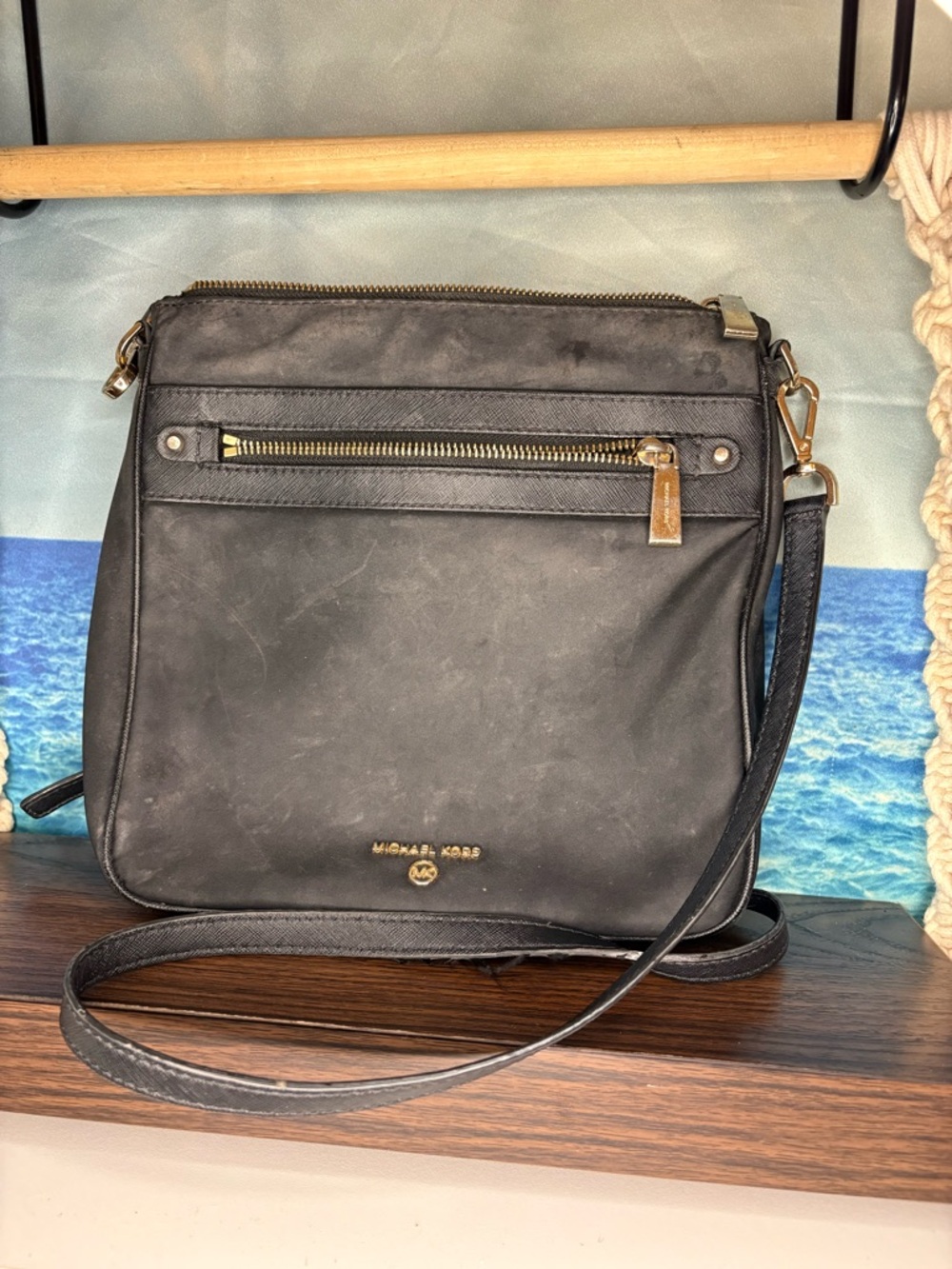 Michael Kors Jet Set Nylon Gabardine Black Crossbody with Gold Accents